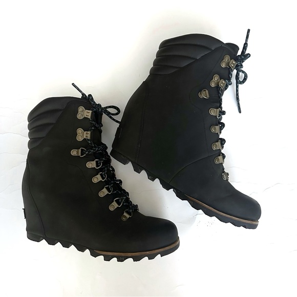 Sorel Conquest Waterproof Wedge Boots Leather Women's Black size 9.5 - Picture 5 of 14